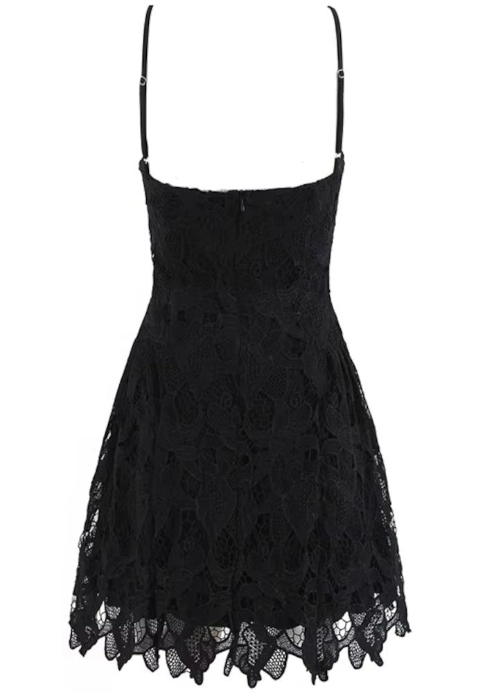 Floral Crochet Skater Dress Black