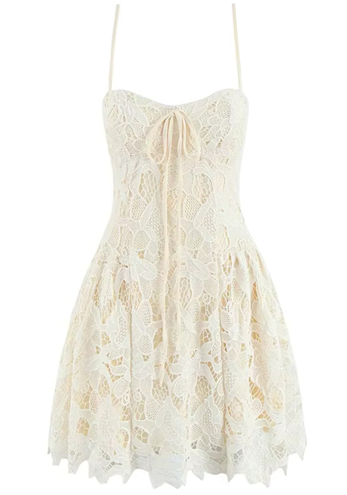 Floral Crochet Skater Dress Ivory