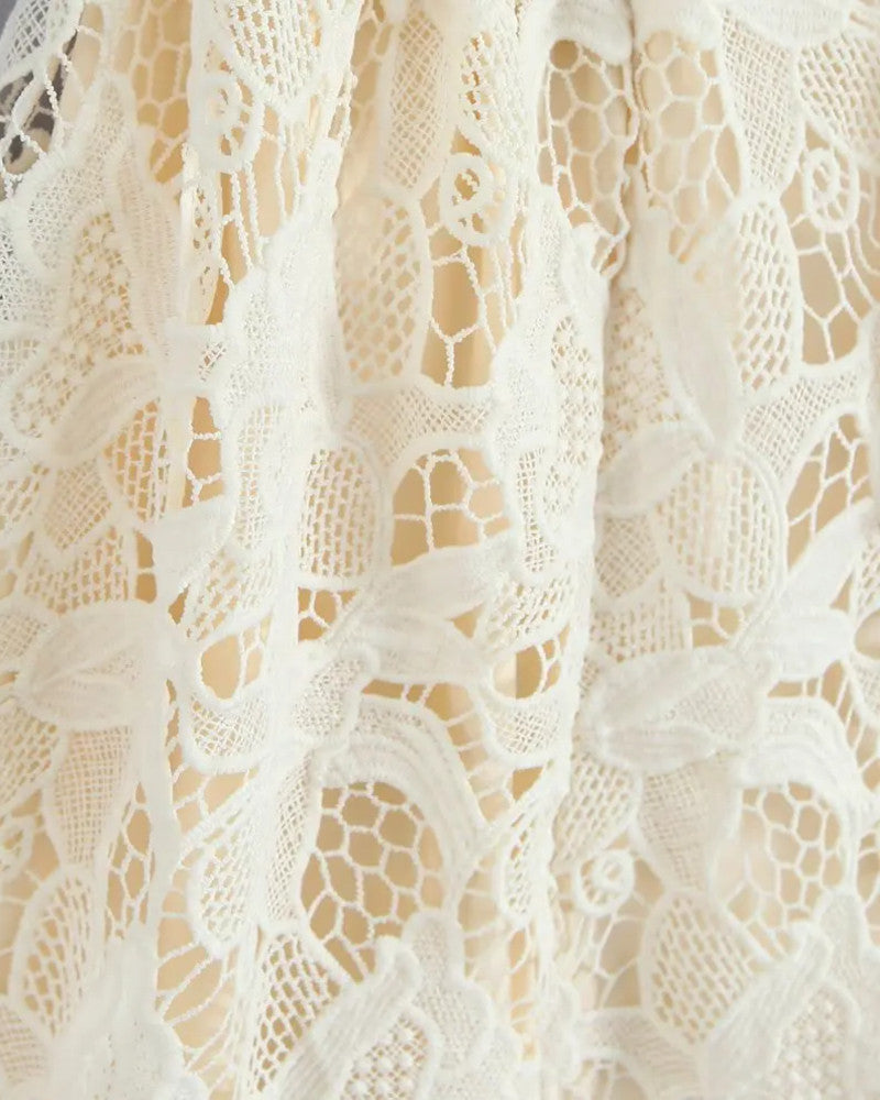 Floral Crochet Skater Dress Ivory