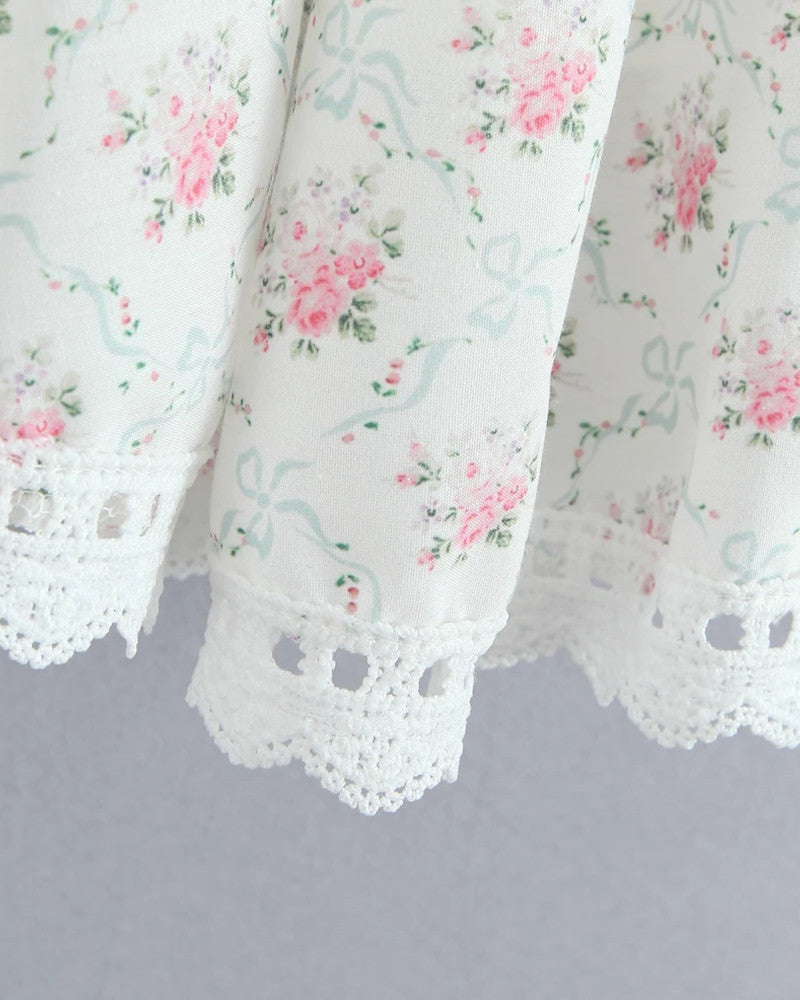 Floral Crochet Trim Skater Dress White