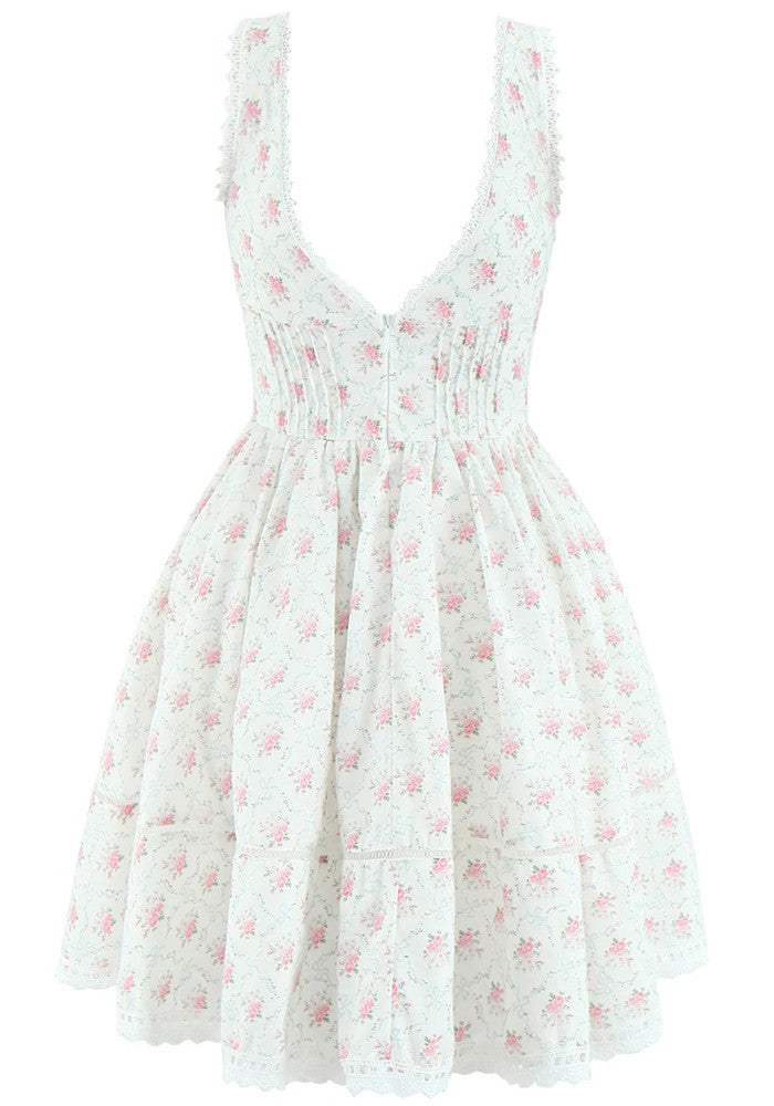 Floral Crochet Trim Skater Dress White
