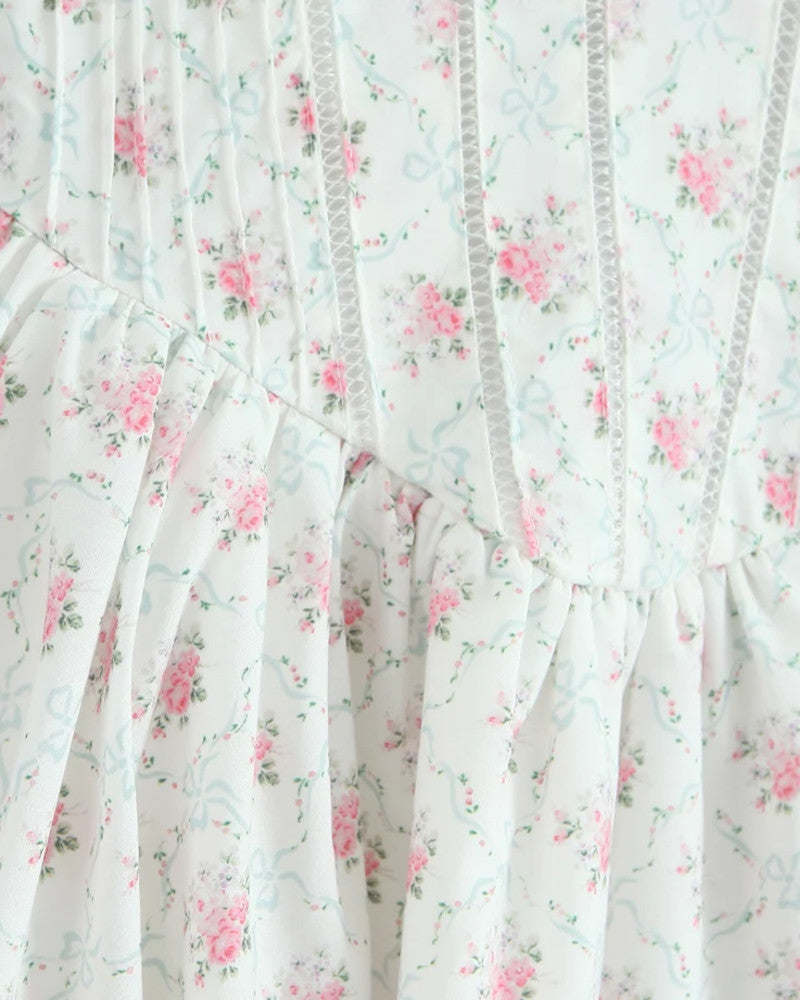 Floral Crochet Trim Skater Dress White