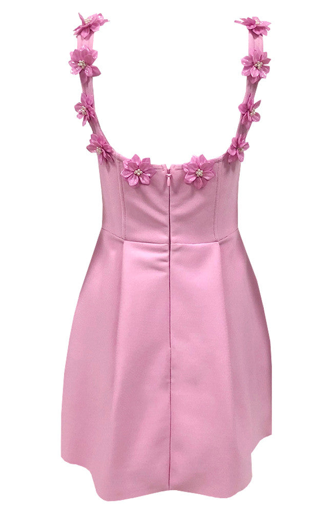 Floral Detail A Line Dress Pink