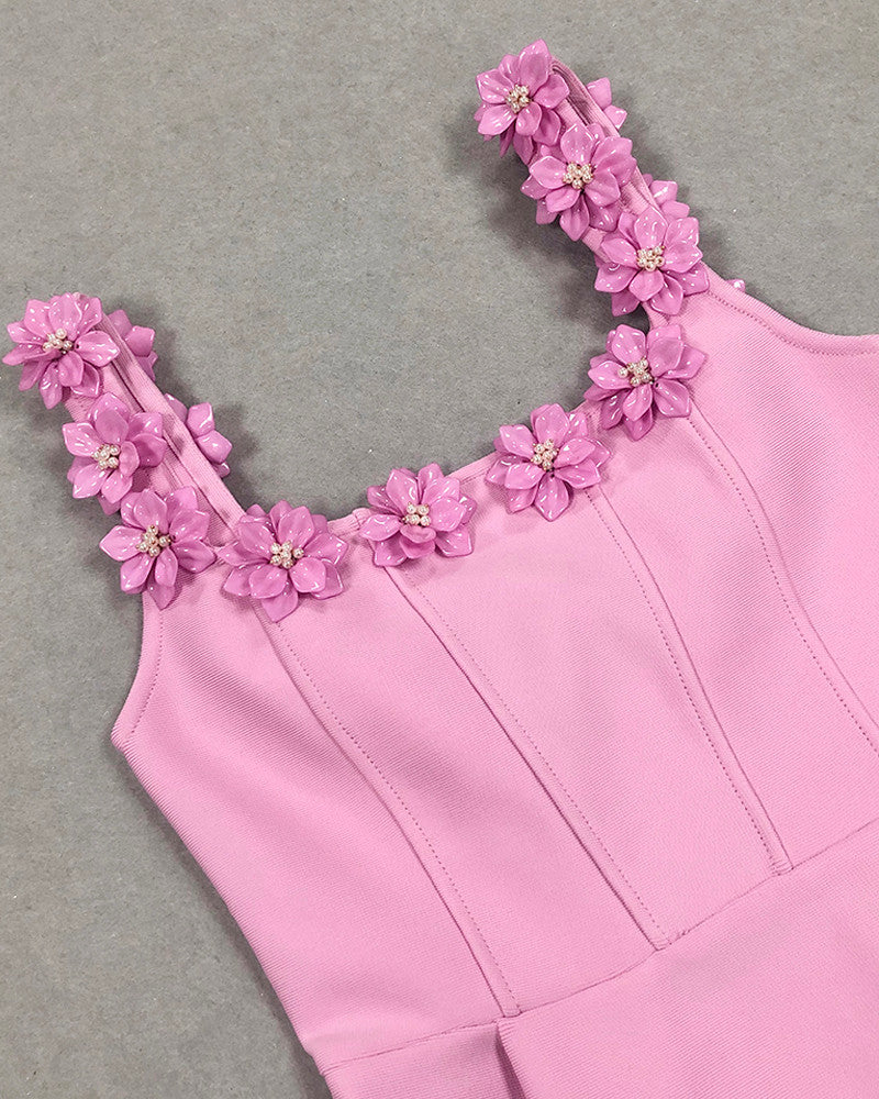 Floral Detail A Line Dress Pink
