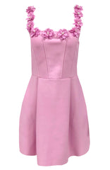 Floral Detail A Line Dress Pink