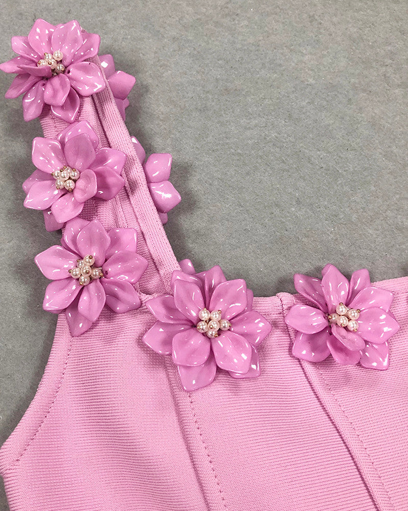 Floral Detail A Line Dress Pink