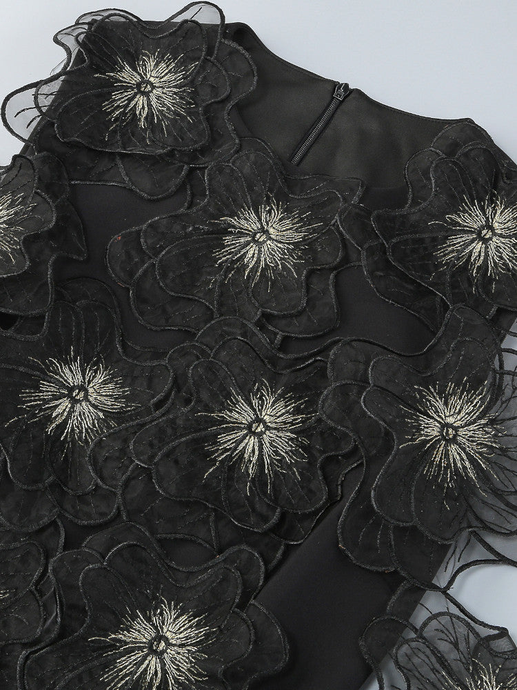 Mesh Floral Detail Dress Black
