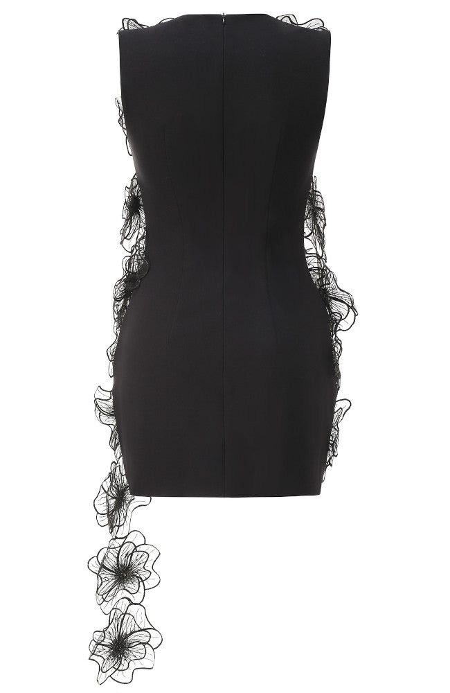 Mesh Floral Detail Dress Black