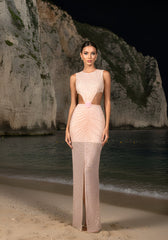 Floral Detail Embellished Maxi Dress Nude Pink