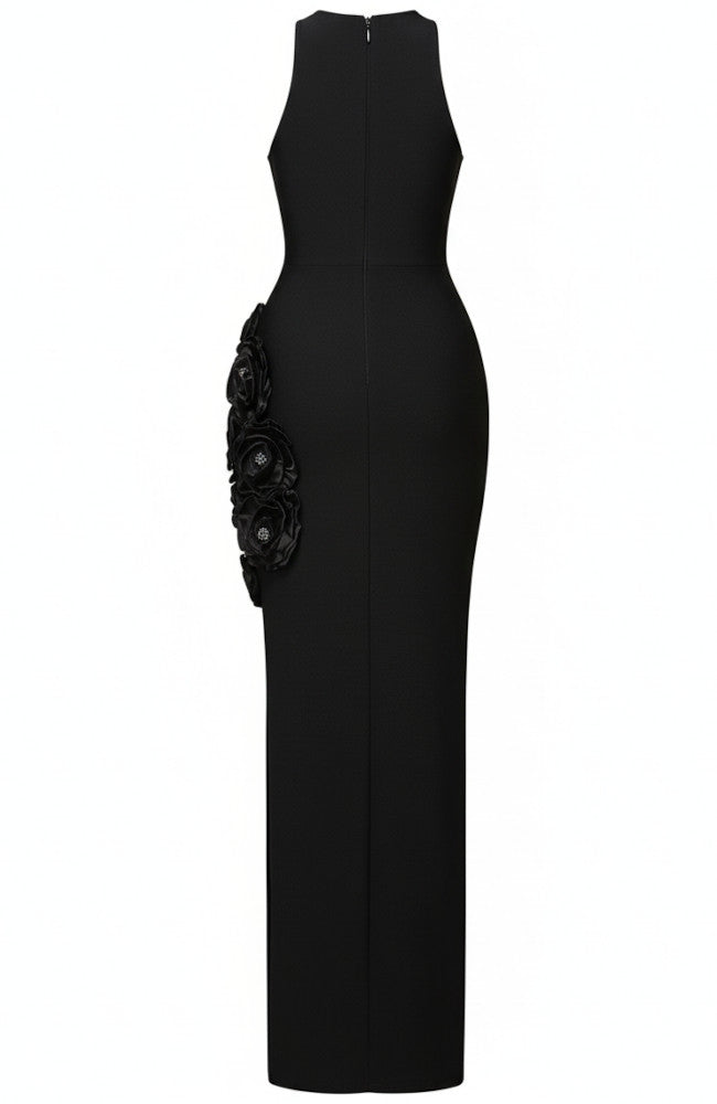 Embellished Flowers Maxi Dress Black