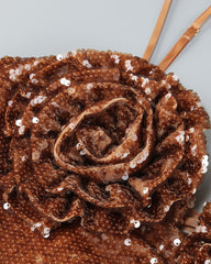 Floral Detail Sequin A Line Corset Dress Brown