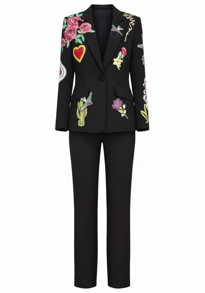 Floral Detail Suit Black