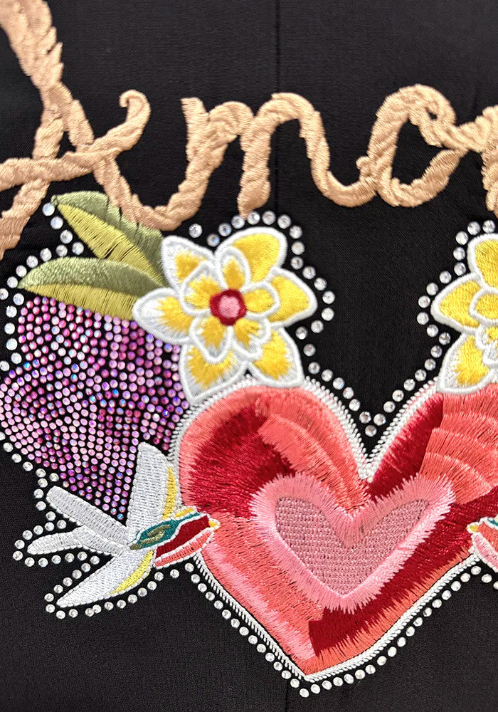 Floral Detail Suit Black