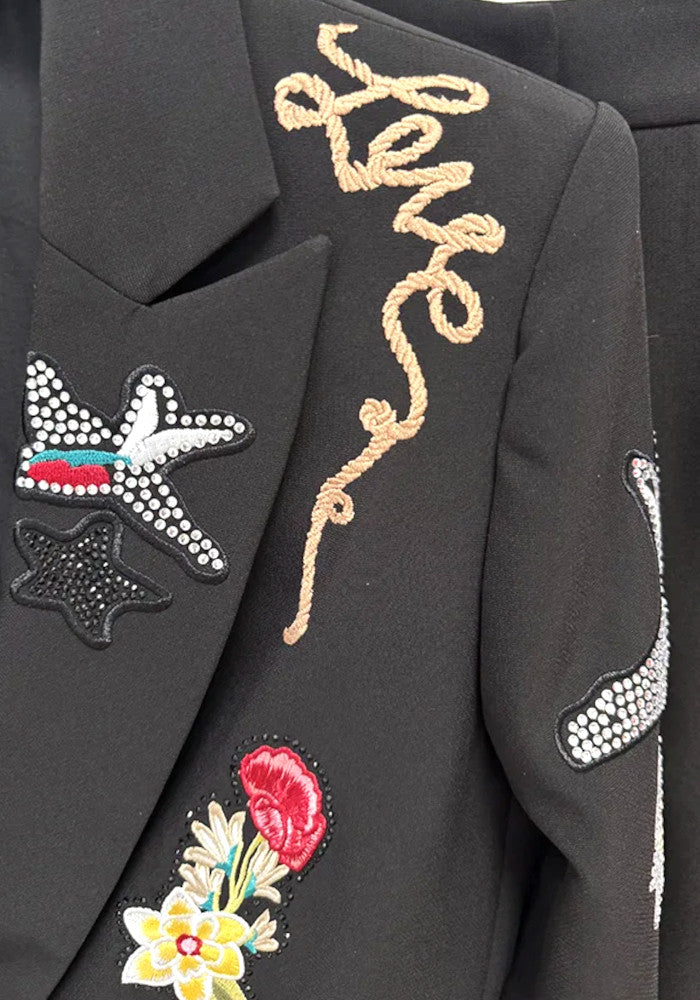 Floral Detail Suit Black