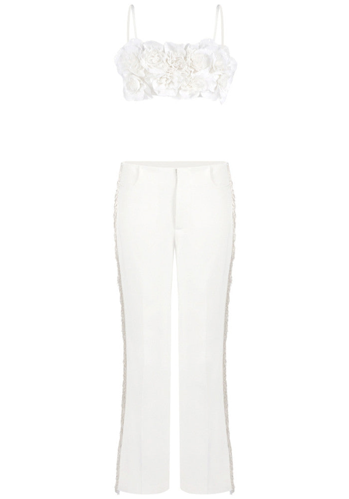 Floral Detail Two Piece Jumpsuit White