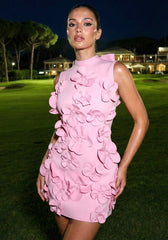 Floral 3D Detail Dress Pink
