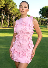Floral 3D Detail Dress Pink