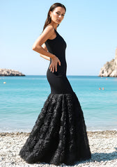 Floral Mermaid Maxi Dress Black