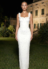 Floral Detail Pearl Maxi Dress White