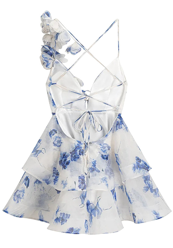 Floral Ruffle Skater Dress Blue