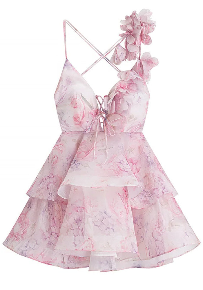Floral Ruffle Skater Dress Pink
