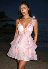 Floral Ruffle Skater Dress Pink