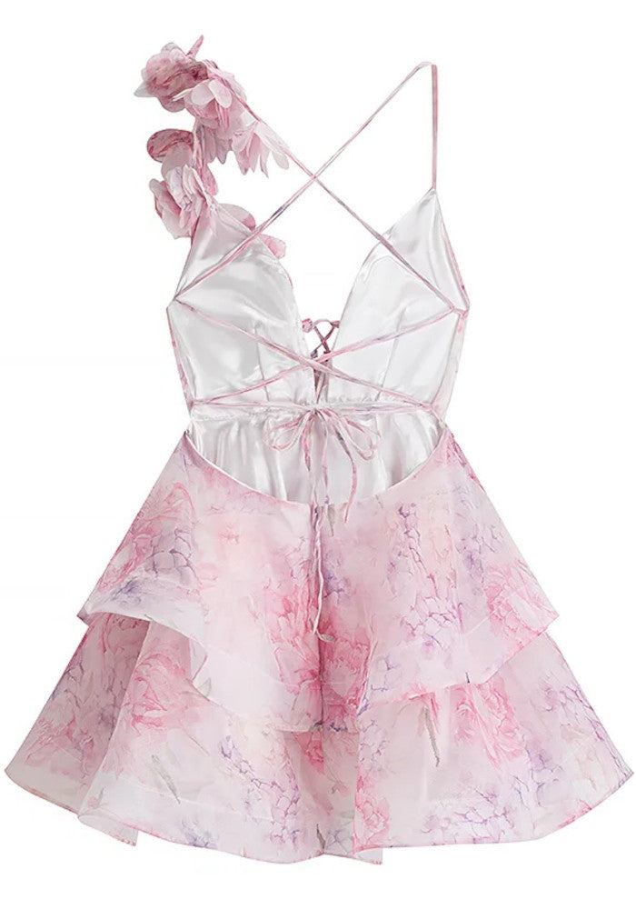 Floral Ruffle Skater Dress Pink