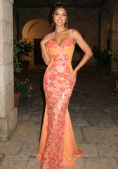 Floral Sequin Maxi Dress Orange