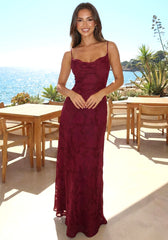 Floral Strappy Back A Line Maxi Dress Burgundy