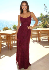 Floral Strappy Back A Line Maxi Dress Burgundy