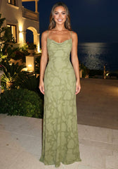 Floral Strappy Back A Line Maxi Dress Green