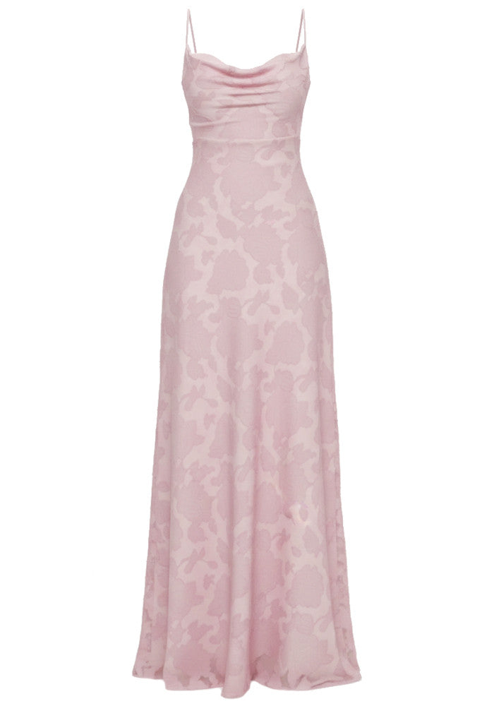 Floral Strappy Back A Line Maxi Dress Pink
