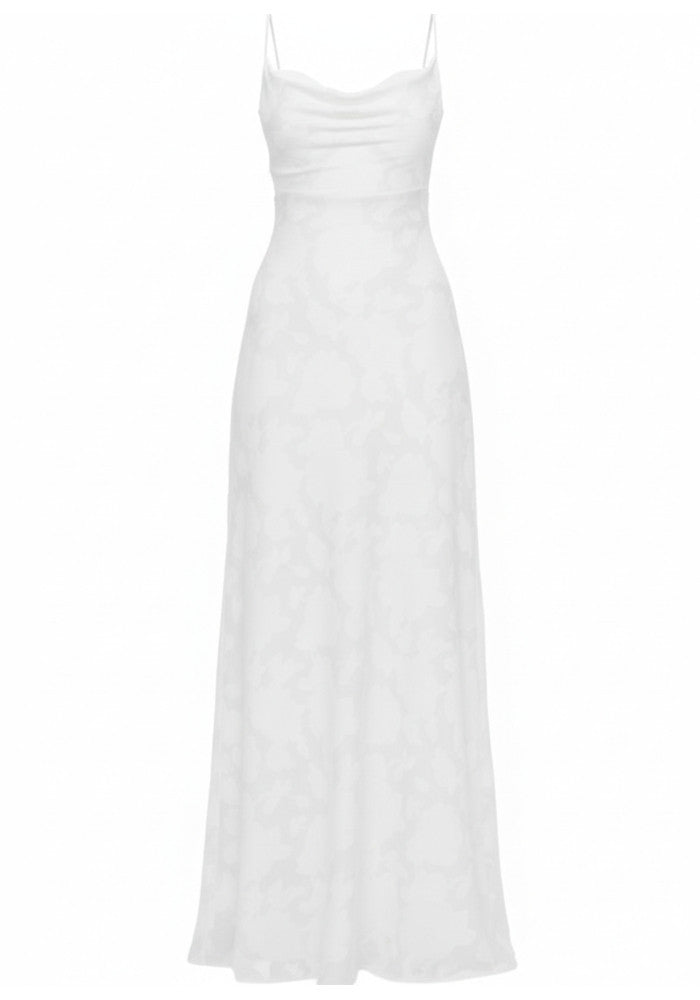 Floral Strappy Back A Line Maxi Dress White