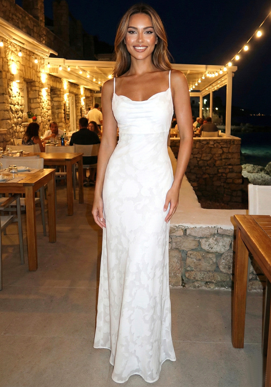 Floral Strappy Back A Line Maxi Dress White
