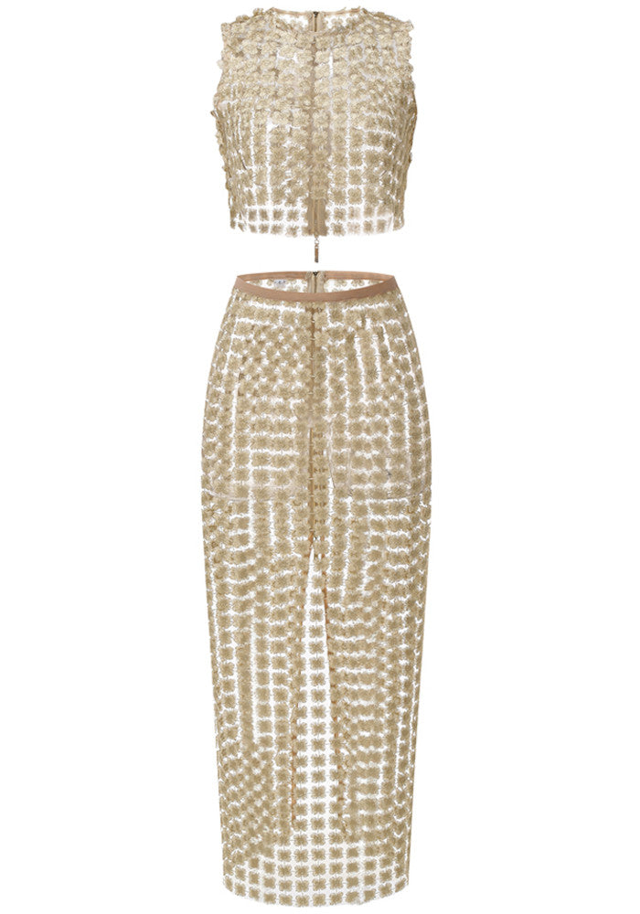Floral Two Piece Maxi Dress Gold