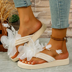 Flower EVA Sole Lightweight Flat Comfortable Beach Style Flip Flops Slippers