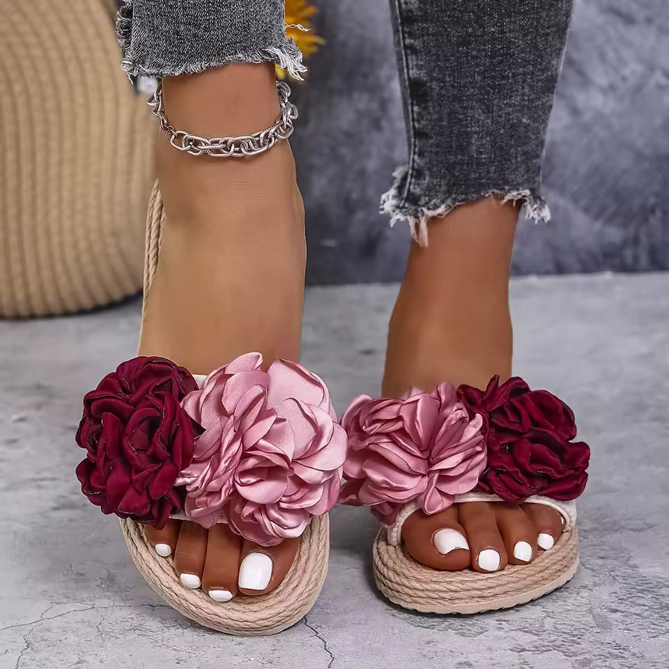 Flower Lightweight Beach Style Multi-Color Large Non-Slip Wear-Resistant Flat Slippers