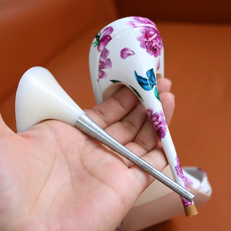 Flower Print Pointed Toe Work Dress Outdoor High Heels Sandal
