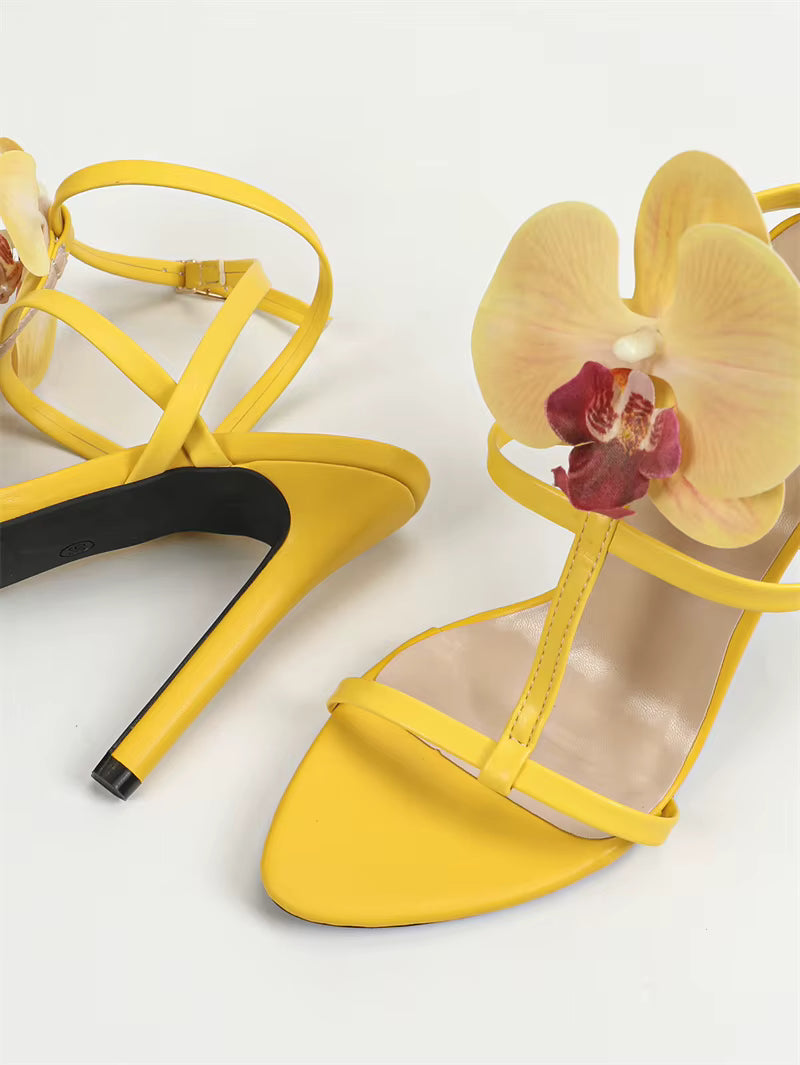 Flowers Ankle Strap Gladiator Open Toe High Heels Party Dress Shoes
