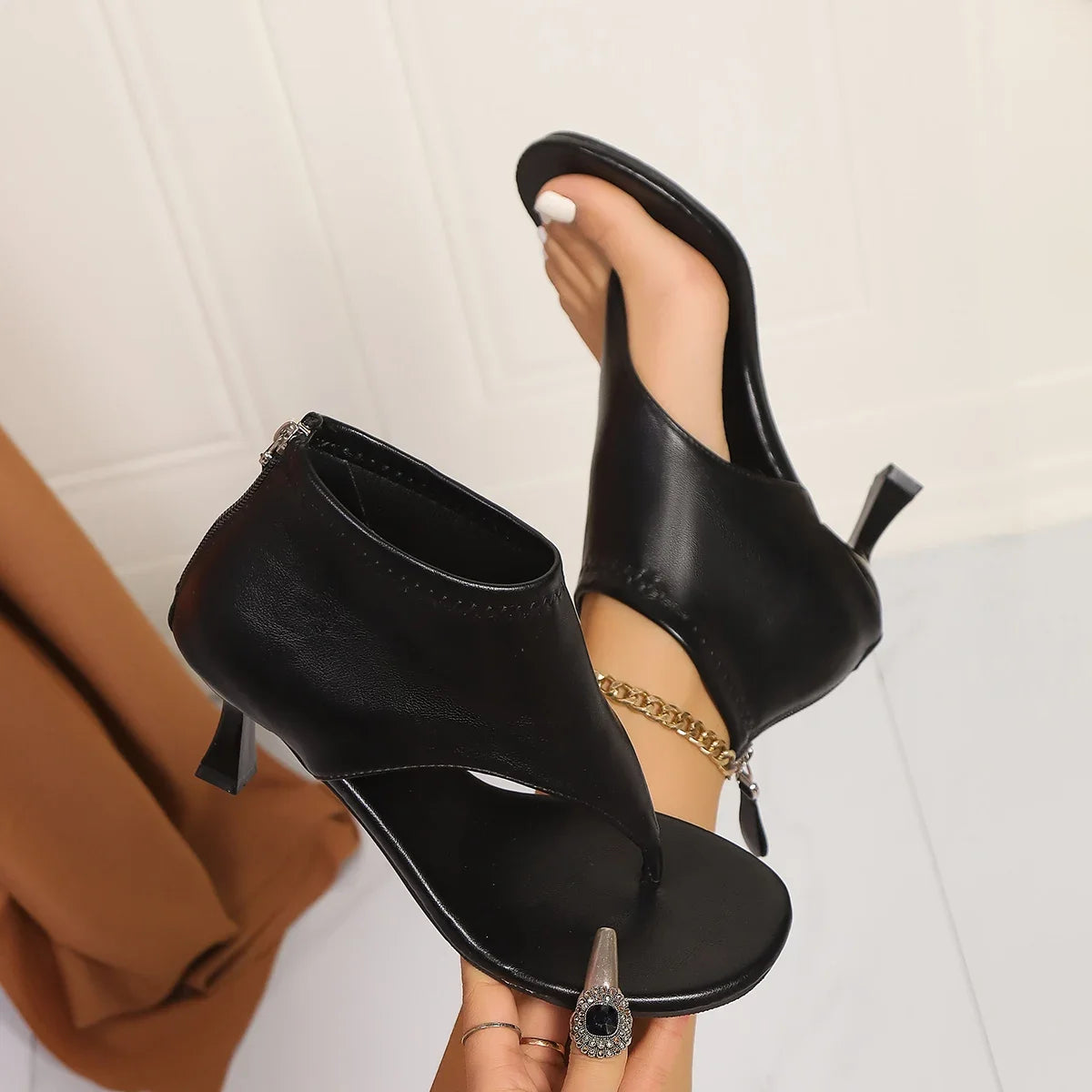 Formal Latex Foam Beach Style Clip Toe Platform High Heels Pumps