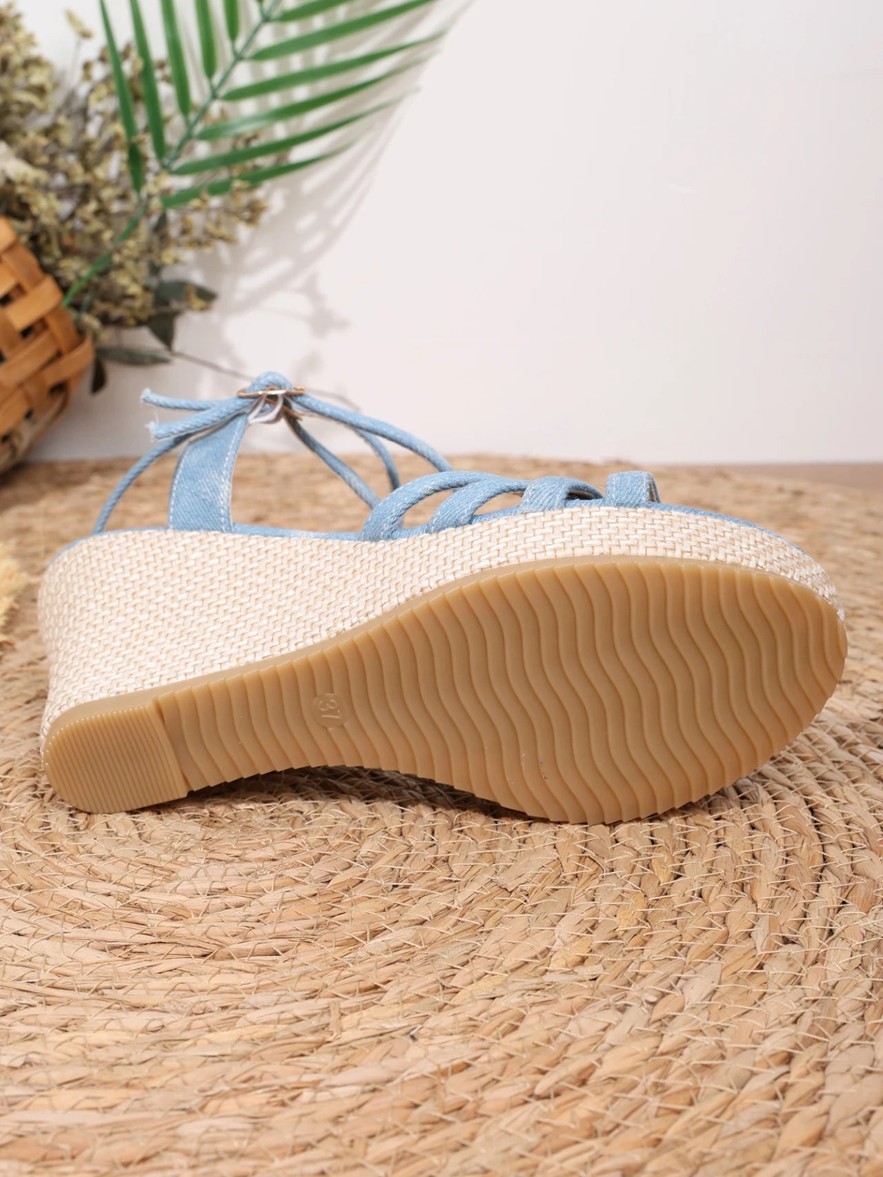 Formal Bow Mixed Colors Wedges Platform High Heels Denim Sandals