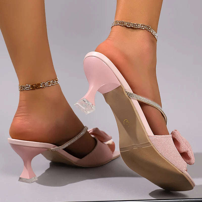 Formal Crystal Strap Bowtie Party Wedding Slip-On High Heels