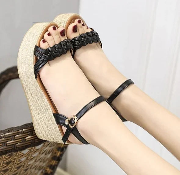 Comfortable Back Strap Buckles Heel Wedges Sandals