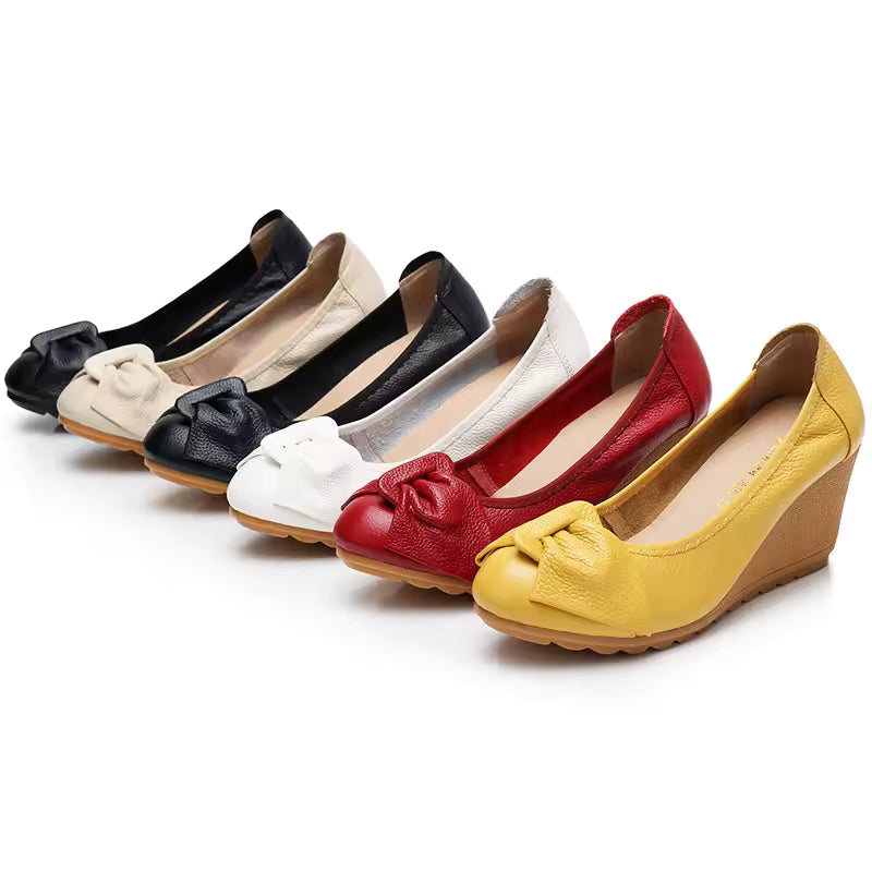 Formal Genuine Leather High Heels Slip On Butterfly-knot Shoes
