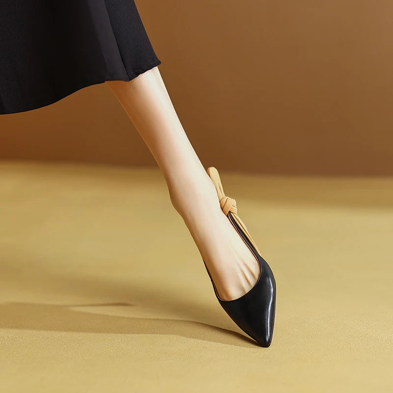 Formal Genuine Leather Knot Pointed Toe Thin High Heel Sandals