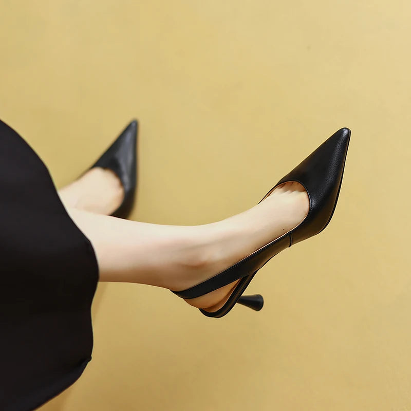 Formal Genuine Leather Knot Pointed Toe Thin High Heel Sandals