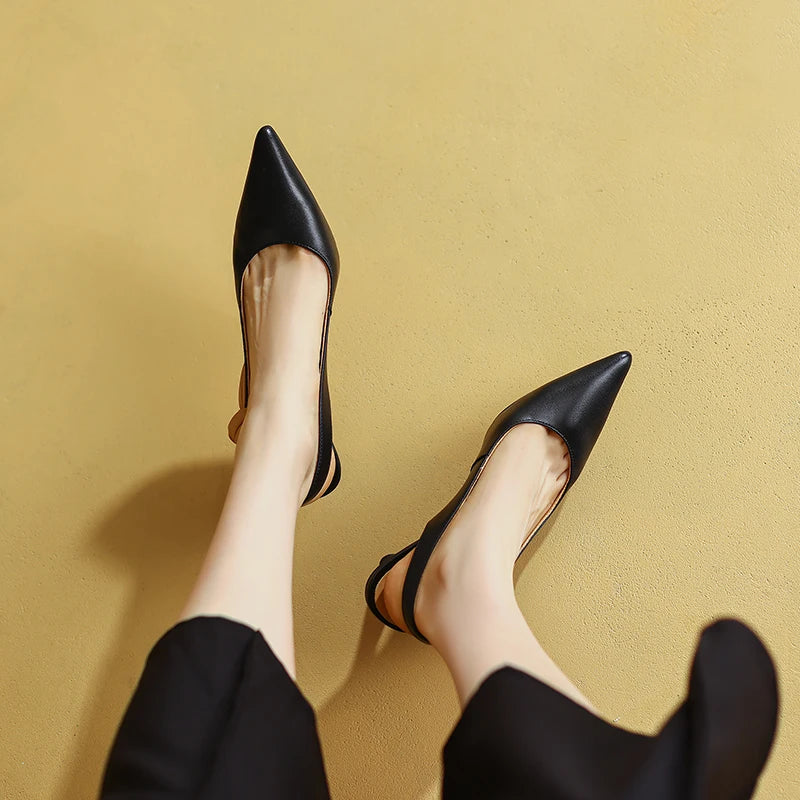Formal Genuine Leather Knot Pointed Toe Thin High Heel Sandals