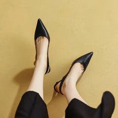 Formal Genuine Leather Knot Pointed Toe Thin High Heel Sandals