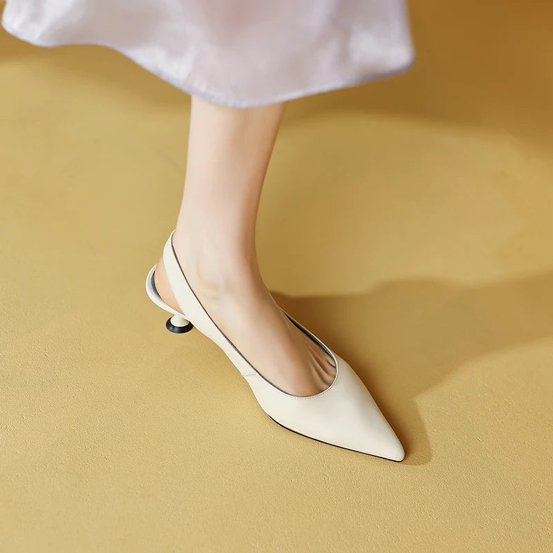 Formal Genuine Leather Knot Pointed Toe Thin High Heel Sandals