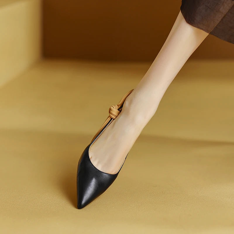 Formal Genuine Leather Knot Pointed Toe Thin High Heel Sandals